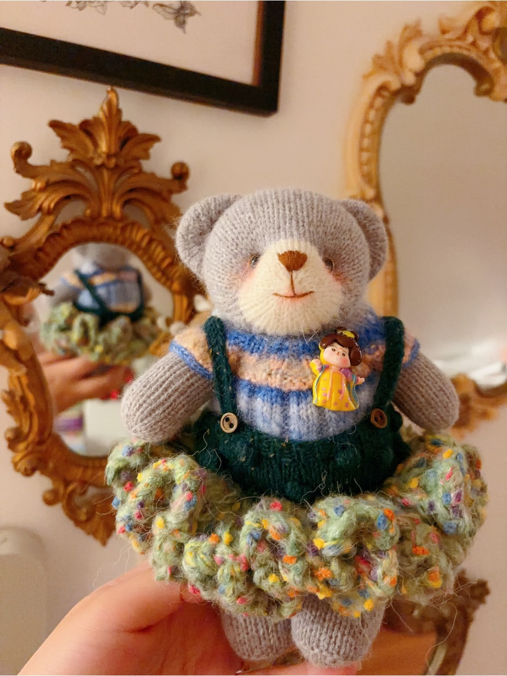 Hand Knit Teddy Bear Handmade Knitted Art Doll